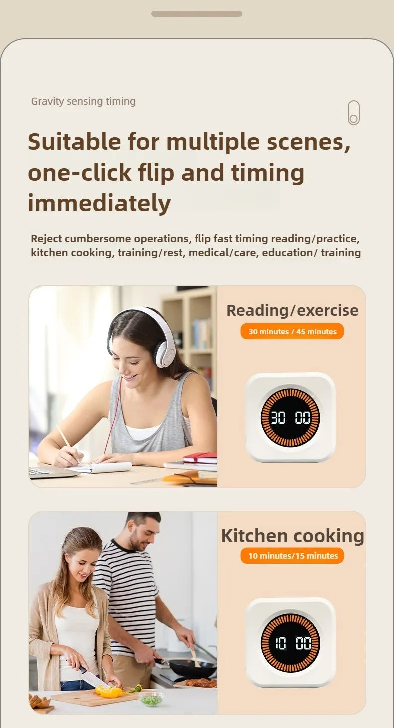 Productivity Timer Productivity Cube Timer Gravity Sensor LED Display 4 Preset Time Kids Time Management Kitchen Countdown Timer