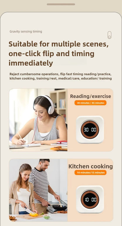 Productivity Timer Productivity Cube Timer Gravity Sensor LED Display 4 Preset Time Kids Time Management Kitchen Countdown Timer