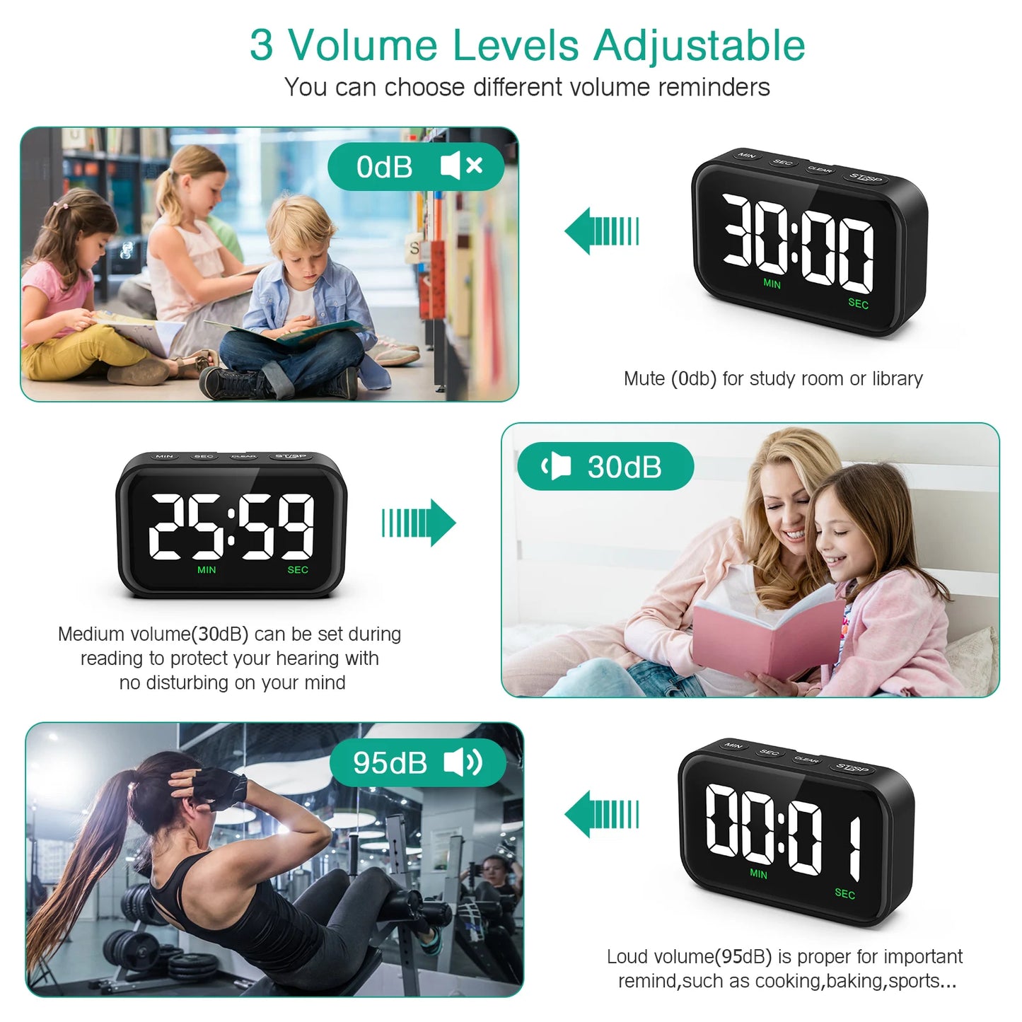 ORIA Magnetic Kitchen Timer for Cooking with Count Up Countdown Digital Timer Battery Powered for Classroom, Teacher, Kids