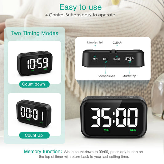 ORIA Magnetic Kitchen Timer for Cooking with Count Up Countdown Digital Timer Battery Powered for Classroom, Teacher, Kids