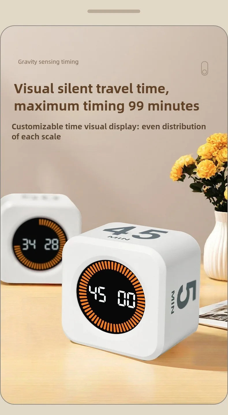 Productivity Timer Productivity Cube Timer Gravity Sensor LED Display 4 Preset Time Kids Time Management Kitchen Countdown Timer