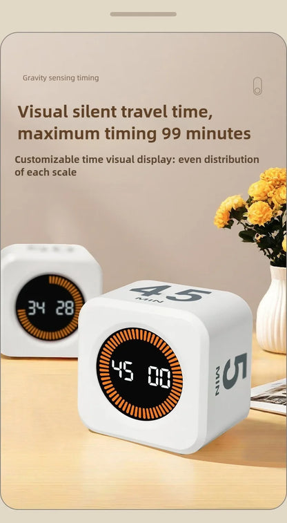 Productivity Timer Productivity Cube Timer Gravity Sensor LED Display 4 Preset Time Kids Time Management Kitchen Countdown Timer