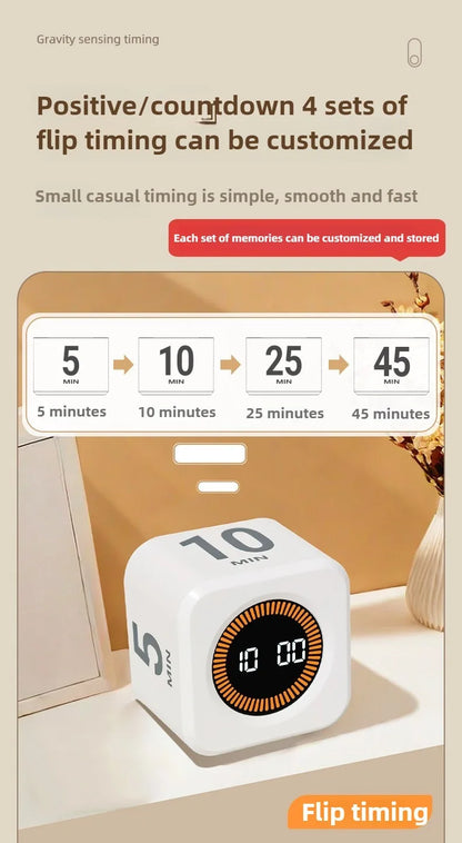 Productivity Timer Productivity Cube Timer Gravity Sensor LED Display 4 Preset Time Kids Time Management Kitchen Countdown Timer