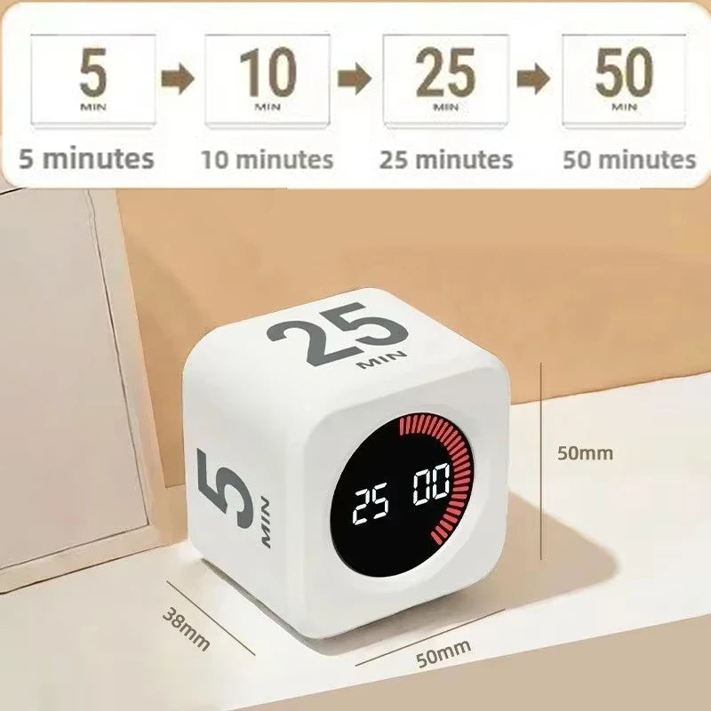 Productivity Timer Productivity Cube Timer Gravity Sensor LED Display 4 Preset Time Kids Time Management Kitchen Countdown Timer