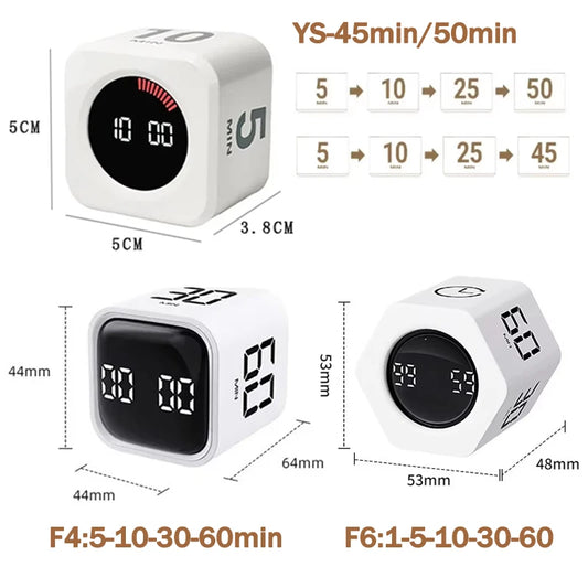 Productivity Timer Productivity Cube Timer Gravity Sensor LED Display 4 Preset Time Kids Time Management Kitchen Countdown Timer