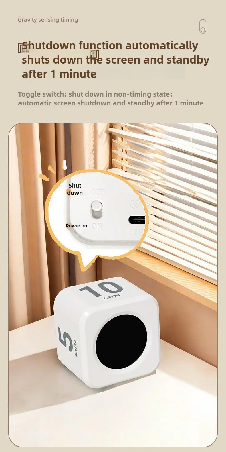 Productivity Timer Productivity Cube Timer Gravity Sensor LED Display 4 Preset Time Kids Time Management Kitchen Countdown Timer