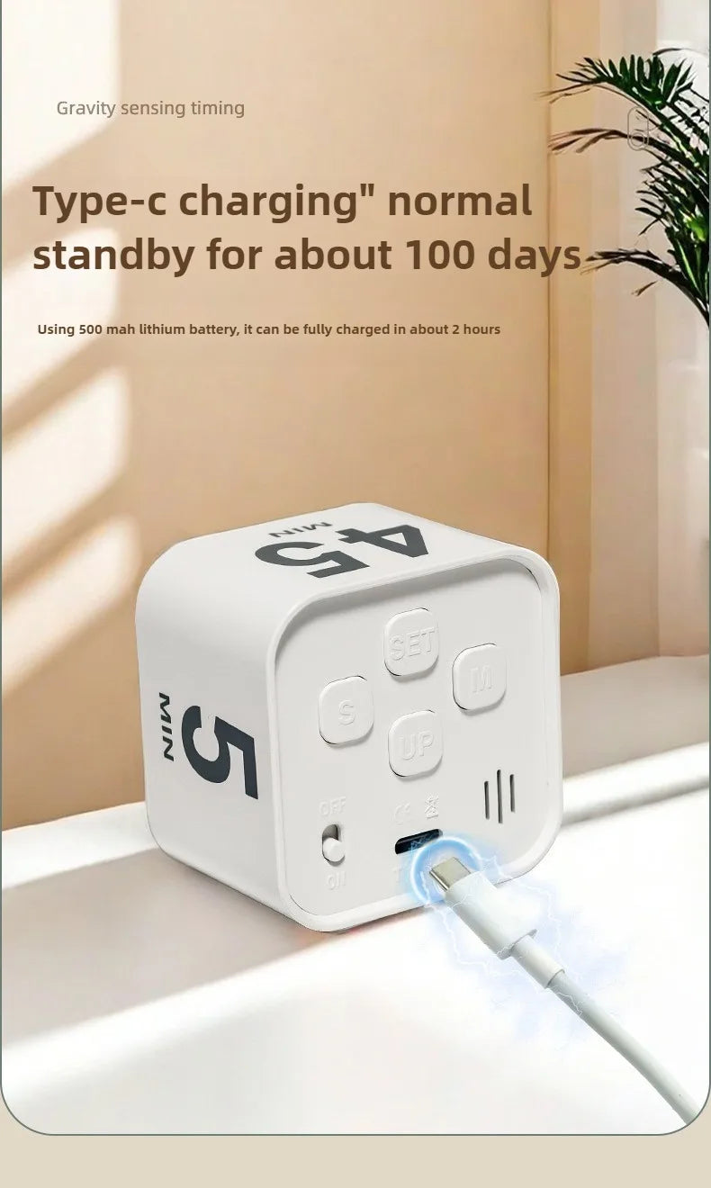 Productivity Timer Productivity Cube Timer Gravity Sensor LED Display 4 Preset Time Kids Time Management Kitchen Countdown Timer